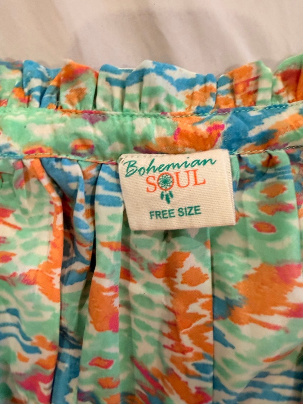 Colorful Patterned Summer Dress - Aqua, Orange, Coral - Picture 3 of 4